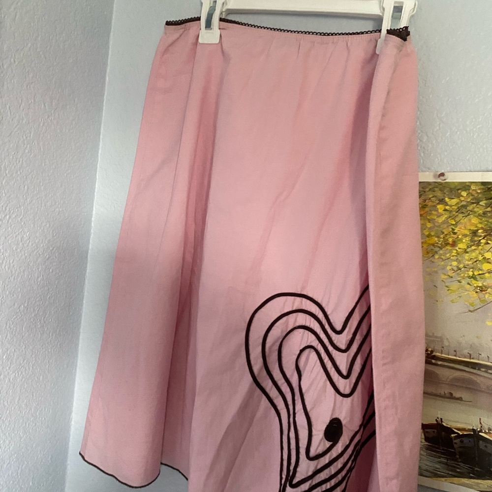 Vintage Heart & Soul Medium Midi Pink Skirt with Black Embroidered Heart Design